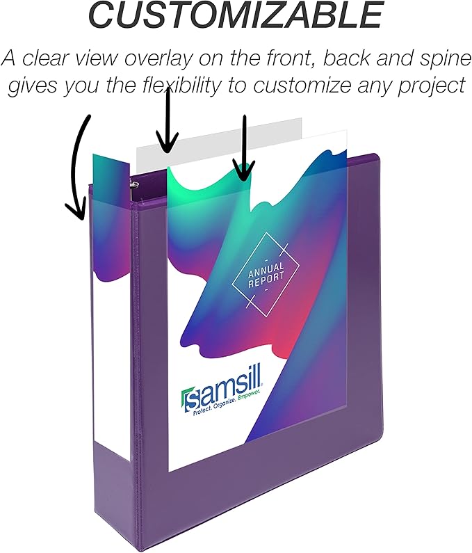 Samsill Durable 2 inch 3 Ring Binder, D Ring Binder, 100% Recycled Chipboard, Purple, 4 Pack