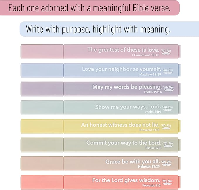 Mr. Pen- Bible Highlighters with Color-Coding System, 8 Pack, Soft Chisel Tip, Aesthetic Highlighters Assorted Colors, Fast Drying Bible Markers No Bleed Through for Journaling and Underlining