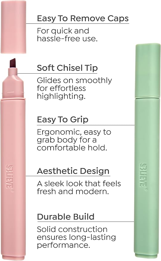 BLIEVE Bible Highlighters No Bleed Through, Chisel Tip, 5 Pack | No Smear, Quick-Dry, Aesthetic Cute Pastel Colors For Bible & Journaling (Earthy Edition)