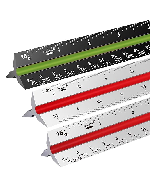 Mr. Pen Architectural 12 Inch Engineer & Drafting Ruler Set - Imperial & Metric Scale for Blueprints & Contractor Use