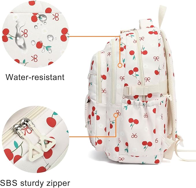 Phaoullzon Girls School Cherry Backpack for Kids Kawaii Bookbag College Daypack,Cherry