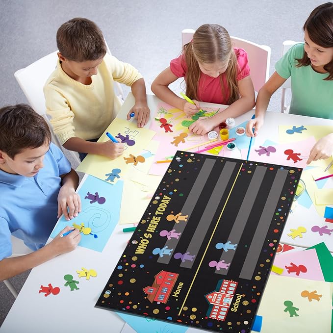 Jetec Confetti Classroom Attendance Chart Helping Hands Pocket Chart with 54 People Cards, Kid's Daily Schedule, Preschool Organization Management for Teachers