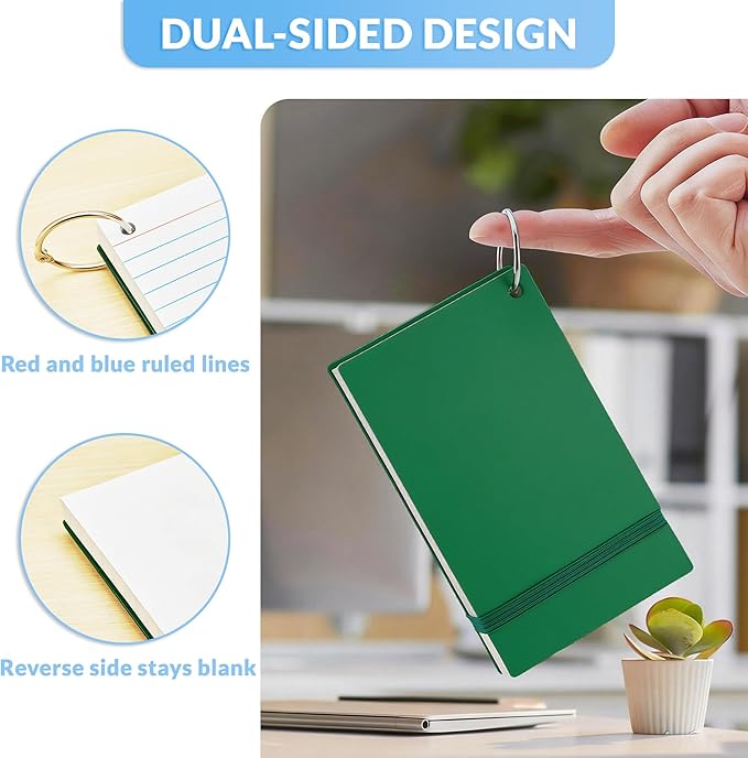 NEEWAY Ruled Index Cards with Ring 3x5 Inches, 200 Count Note Cards Lined, Flash Cards with Rings for Studying, Home and Office (Green)