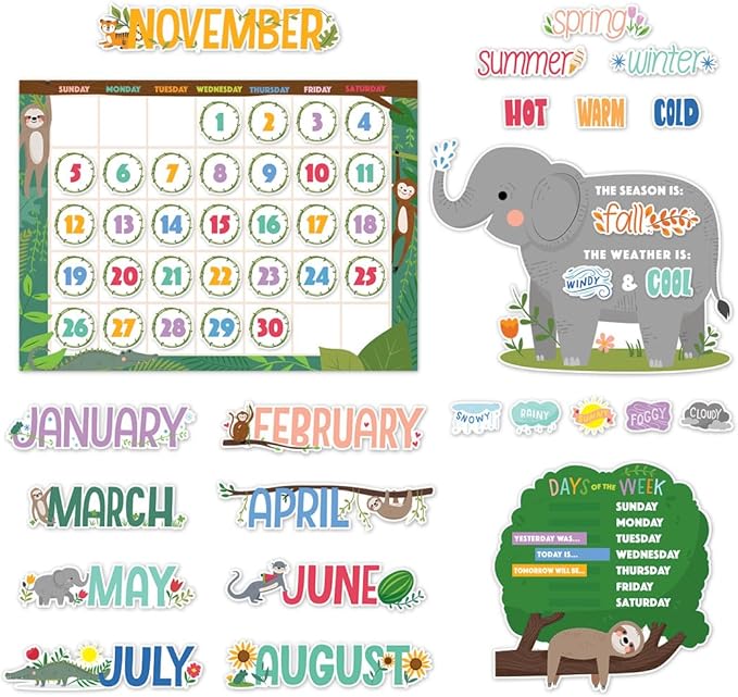CTP Jungle Friends Calendar Set Bulletin Board Top Classroom Decorating Accents (Creative Teaching Press 10919)