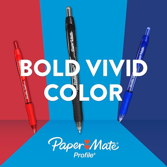Paper Mate Profile Gel Pens, Retractable, Medium Point (0.7mm), Black Ink, Office Supplies, Writing, Note-Taking (Pack of 144)