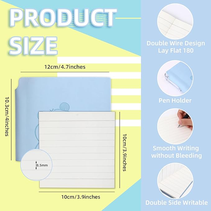 BOBO RABBIT 3 Pack Mini lined Notebooks Pocket Size Journal Total 600 Pages Small Softcover Leather Cartoon Capybara Cute Journal for Travelers Student Note Taking Writing Lay Flat, 3.9"x3.9" Inner(Mini Square)