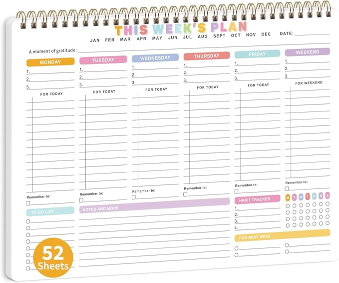 Weekly To Do List Notepad - Weekly Planner Notepad with 52 Undated Sheets（8.5"×11"), Undated To Do List Notepad for Office Desk Accessories and Supplies, School & Home, Waterproof Cover
