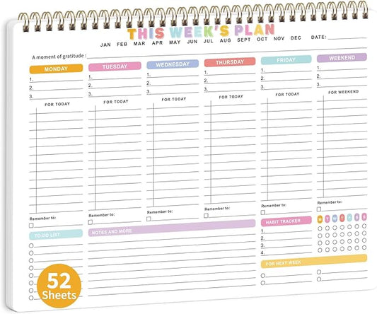 Weekly To Do List Notepad - Weekly Planner Notepad with 52 Undated Sheets（8.5"×11"), Undated To Do List Notepad for Office Desk Accessories and Supplies, School & Home, Waterproof Cover