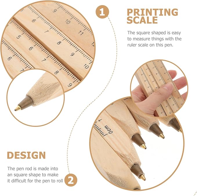 Ciieeo 12pcs Black Wooden Ballpoint Pens with Fine Tip, Biodegradable Natural Wood Construction Marking Pens for Smooth Writing and Woodwork Supplies in Office and School Use