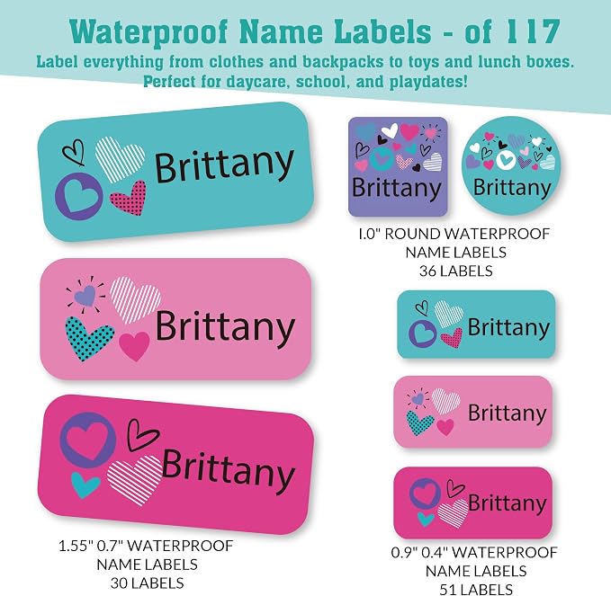 Personalized Daycare Name Labels for Kids (117 Labels) - Custom Durable Waterproof Name Stickers for Clothing Tags, Water Bottles, Lunch Boxes, and School Supplies - Dishwasher, Washer