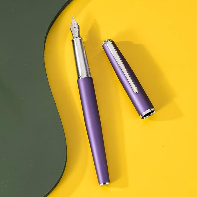 Hongdian 920 Purple Metal Fountain Pen, Iridium Extra Fine Nib Classic Pen, Includes Refillable Converter and Pen Pouch