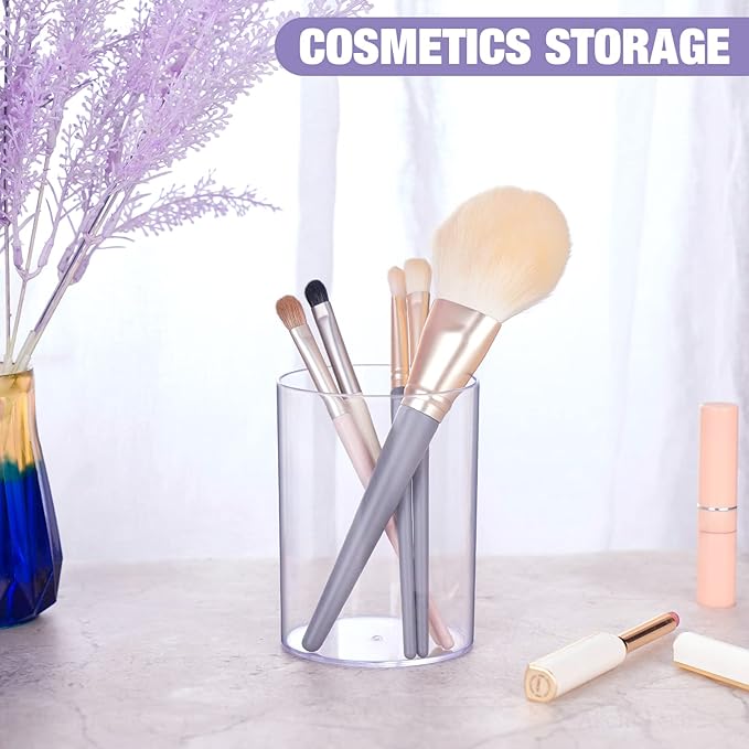 Clear Acrylic Desk Organizer Set - 9 Pack Pen Pencil Holder, Stylish Round Makeup Brush and Stationery Storage Container, Ideal for Home, School and Office Supplies