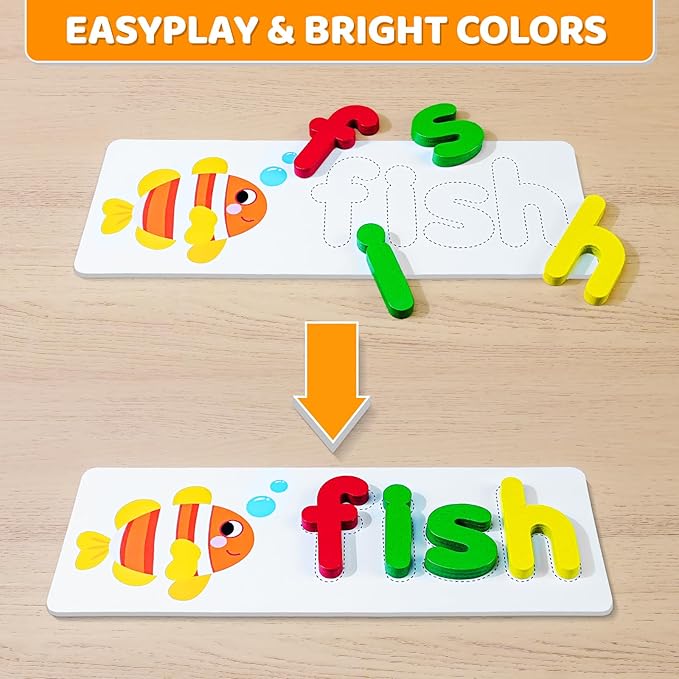 BEESTECH Alphabet ABC Learning Educational Toys for 3 4 5 Years Old Boys Girls, Wooden Puzzle Flash Cards Preschool Activity Letter Matching Games for Kids Toddlers