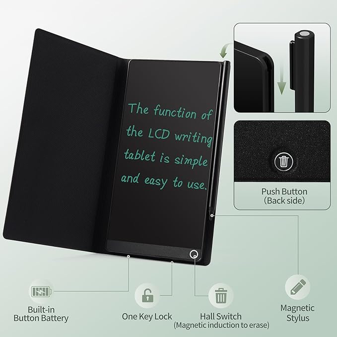 LCD Writing Tablet for Adults: 6.5 Inch with Leather Case Full Screen Reusable Digital Notepad Portable Use for Office Study Teaching