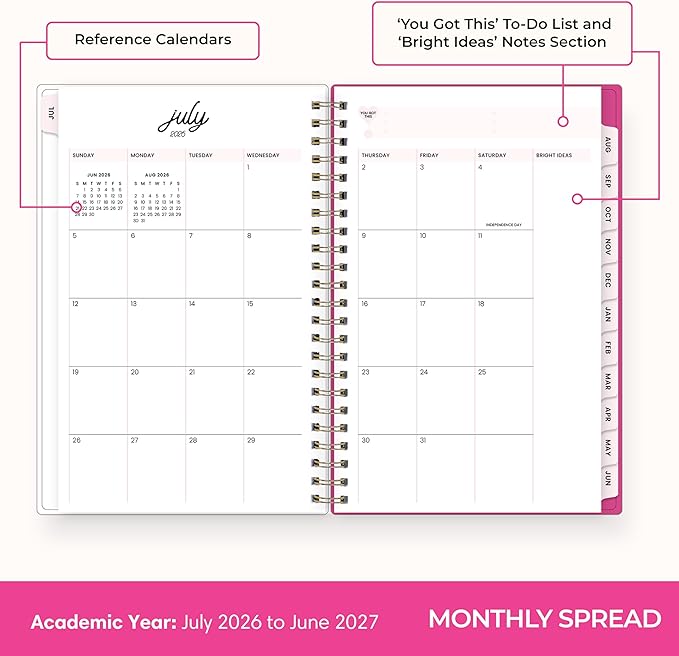 Blue Sky Color Me Courtney 2026-2027 Weekly and Monthly Academic Year Planner Calendar, July 2026 - June 2027, 5" x 8", Flexible Cover, Wirebound, Laminated Tabs, Storage Pocket, Includes Stickers, Bloom Pink