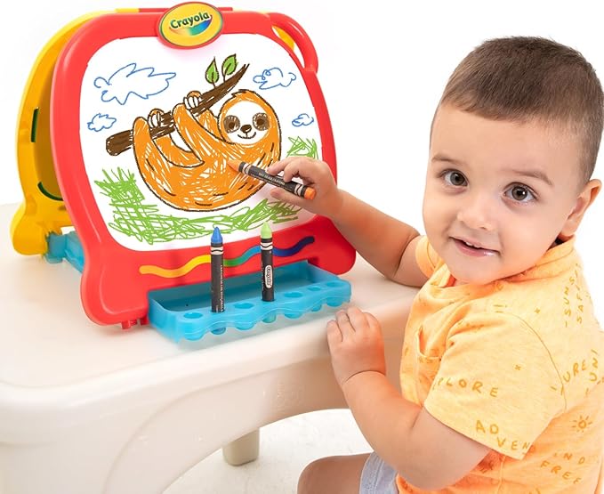 Crayola Art-to-Go Rainbow Easel – Portable Tabletop Dry Erase & Chalkboard for Kids – Foldable Travel Art Case with Storage – Includes Eraser – Ages 3+