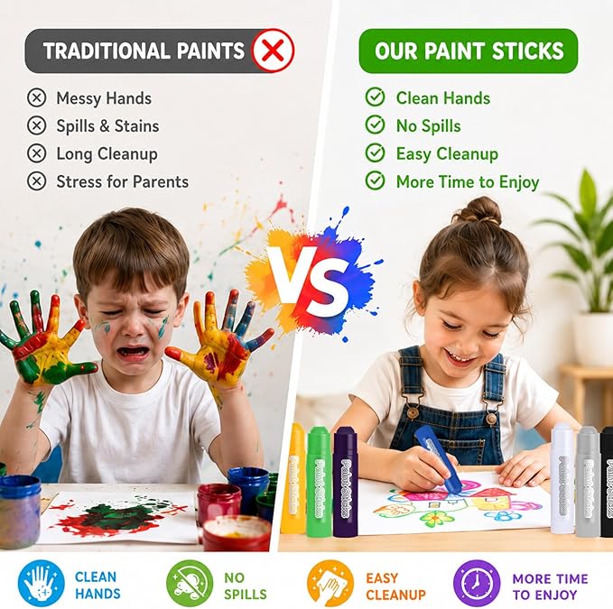 62 Colors Washable Solid Tempera Paint Sticks, Washable Paint Sticks Bulk, Quick Drying, Rainbow Colors Tempera Stick Kids Toddler, Mess Free Art Supplies for Paper Wood Glass Ceramic Canvas