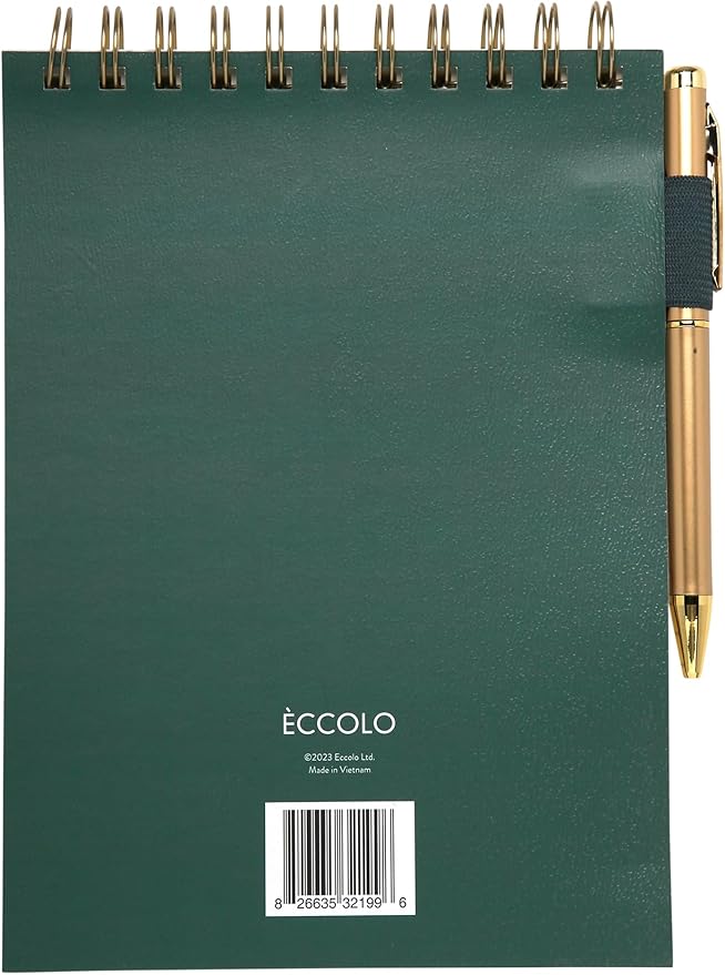 Eccolo Lined Top Spiral Notebook, Flexi-Cover Steno Pad with Pen Included (240 Perforated Pages), "Notes" A5 Notepad Ideal for Note Taking in School, College or Work (Green, 6x8.5 Inches)