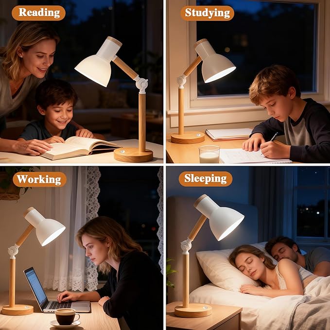 LED Desk Lamps for Home Office, Table Lamp with Adjustable Swing Arm 3 Color Modes Reading Light, Living Room Bedroom Room Lighting Bedside Table Lamps Home Decoration, with E27 Bulb (White lamp)