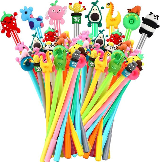 SANNIX 20 Pieces Cartoon Cute Gel Ink RollerBall Pens Bulk Assorted Styles Novelty Writing Pen for Kids Gift School Office Home Supplies Present
