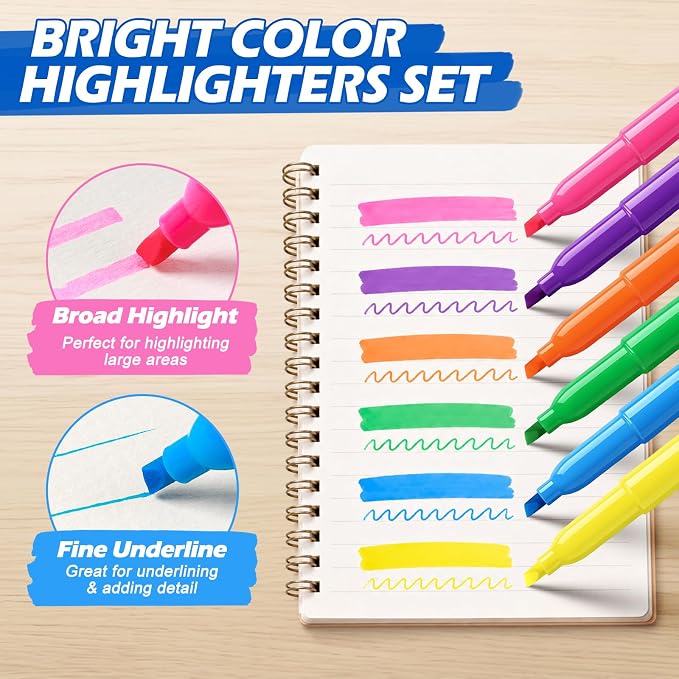 V-Opitos 30 Pack Highlighters in 6 Assorted Colors, No Bleed, Bright With Soft Chisel Tips, Ideal for Office and School Supplies