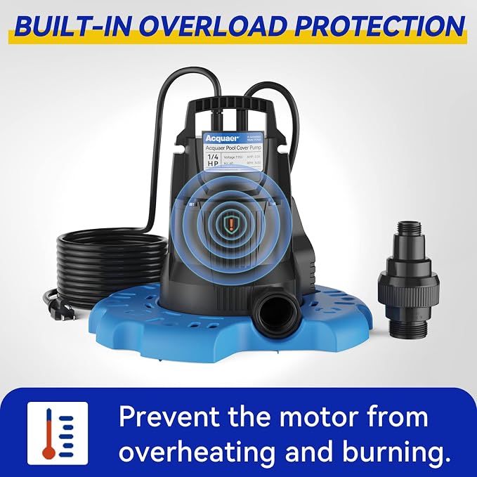 1/4 HP Automatic Swimming Pool Cover Pump, 2250 GPH Submersible Sump Pump with 3/4” Check Valve Adapter & 25ft Power Cord, Water Removal for Pool, Hot Tubs, Rooftops, Water Beds and more | Submersible Water Pump with 3/4” Check Valve Adapter & 25ft Pow...