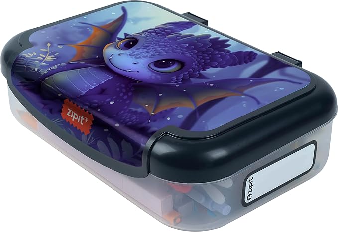 ZIPIT Recycled Plastic Pencil Box for Boys, Large Capacity Pencil Case for School, Durable Stationery Organizer Box, Dragon