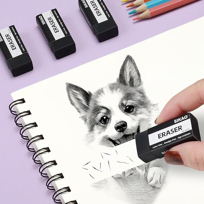 Black Erasers, 12 Pack Block Pencil Erasers – Smudge-Free Latex-Free Art Erasers for Kids & Adults Artists, Clean Erase for School, Homework, Office & Drawing