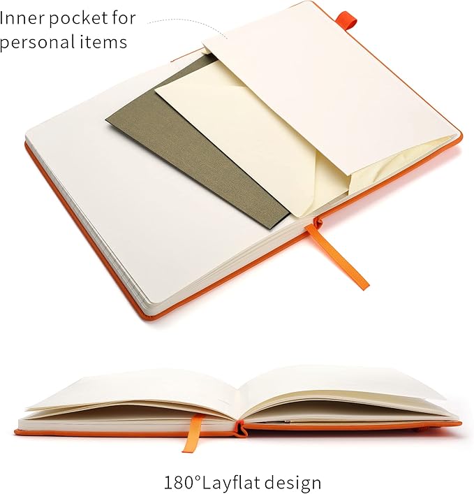 Lined Journal Notebooks with Pen Loop, Hardcover Notebook Journal for Work, 100Gsm Premium Thick Paper with Inner Pocket, Medium 5.7''''x8.4'''', ?Orange, Ruled, 1 Pack