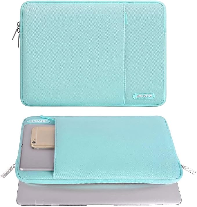 MOSISO Laptop Case 16 inch, 15-15.6 inch Laptop Sleeve Compatible with MacBook Pro 16 M5 M4 M3 M2 M1, HP Acer Dell Lenovo ASUS, Polyester Vertical Computer Sleeve Bag with Pocket, Mint Blue