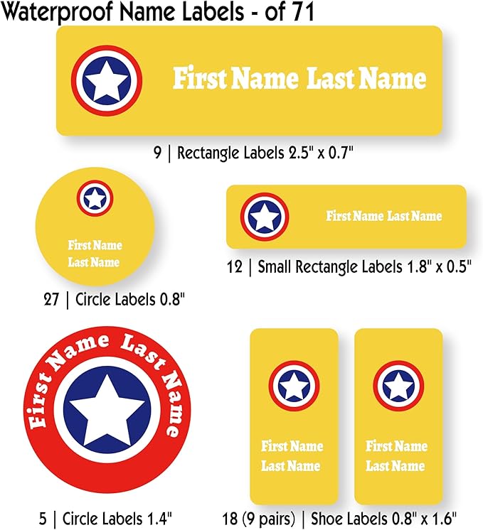 Personalized Kids Name Labels – Waterproof Custom Stickers for Daycare & School, Dishwasher & Laundry Safe (Captain - Yellow)