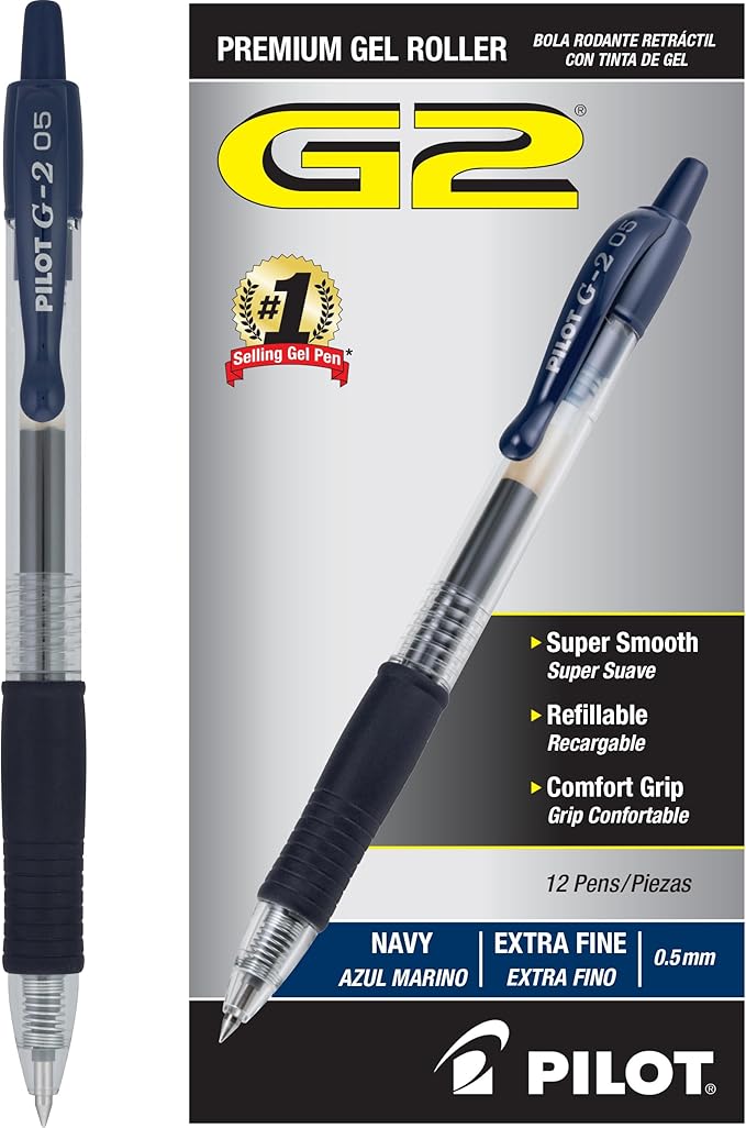 PILOT G2 Premium Refillable and Retractable Rolling Ball Gel Pens, Extra Fine Point, Navy Blue Ink, 12-Pack (15122)