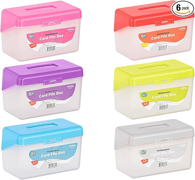 Enday Index Card Box Multicolor 3x5 Index Card Holder, Index Card Organizer, Flash Card Holder, Holds 250 Cards. (6 Pack)
