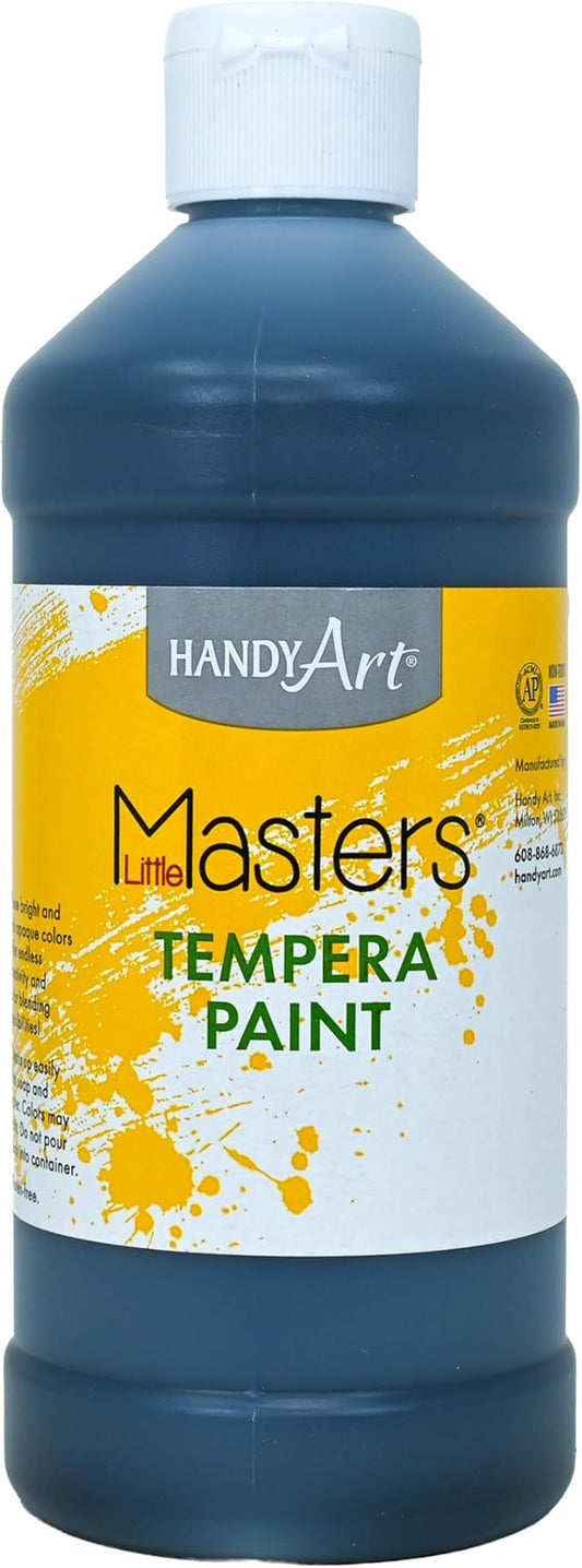 Handy Art Little Masters Tempera Paint, Black, 16 oz Bottle, Bright & Mixable, High Opacity, Washable Colors for Classroom, Students, Kids, Young Artists, Safe & Non-Toxic, Made in USA