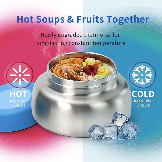 Bento Box for Kids with Thermos, [Large Capacity] Kids Lunch Box Containers with 4 Compartment for Ages 3+, Drop-Proof & Dishwasher Safe Food Container Blue