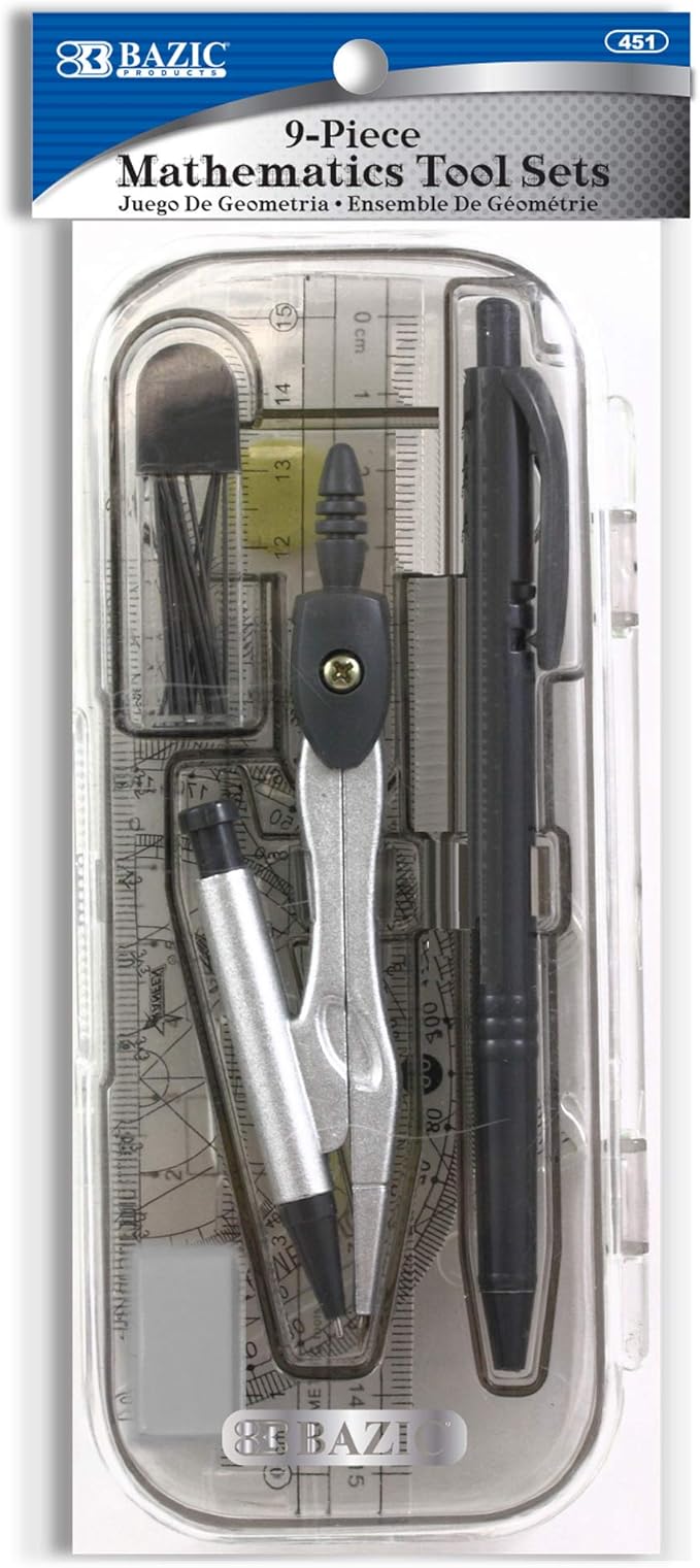 BAZIC Math Tool Set, 8 Pieces (451)