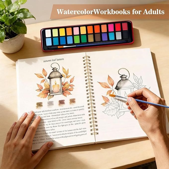 Watercolor Workbook - Coloring Book Beginner Friendly Painting Kit, Watercolor Workbooks for Adults with 24 Colors Paint, Exploration Gift for Adults Teens (Garden)