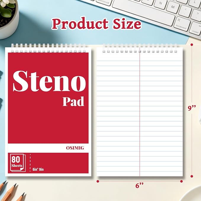OSIMIG 24 Pack Spiral Steno Pads 6" x 9", Gregg Ruled Steno Pad, 80 Sheets