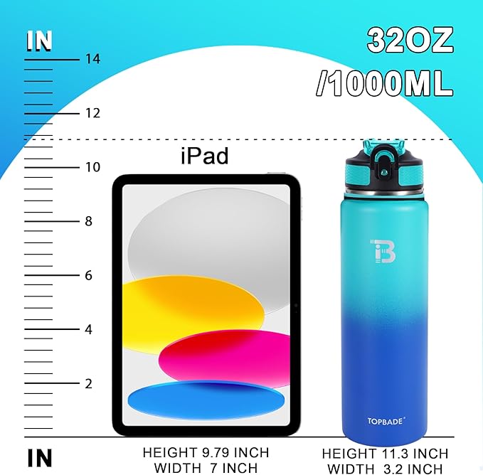 TOPBADE 32oz Insulated Water Bottle with Straw Lid & Spout Lid & Paracord Handle, Stainless Steel Water Bottle Wide Mouth, Double Wall for Women Men Gym Fitness Outdoor