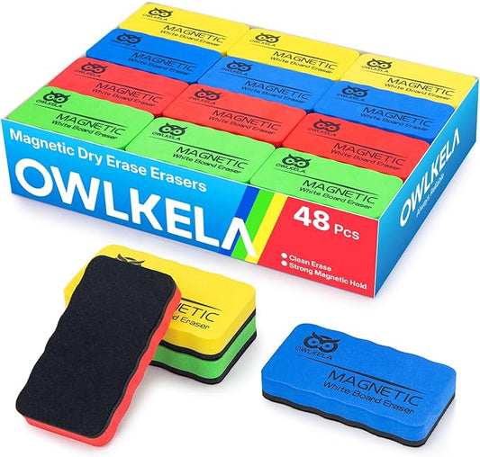 OWLKELA 48Pcs White Board Erasers, Magnetic Dry Erase Eraser Ideal for School, Office, Classroom and Home, 4 Colors