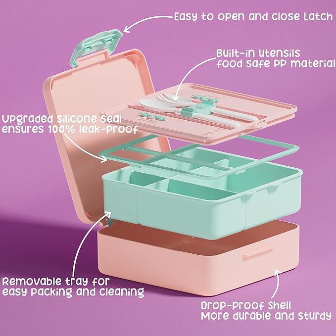Fimibuke Kids Bento Snack Lunch Box with 4 Compartments, Insulated lunch Bag, Stainless Steel Thermo Food Jar, Ice Pack & Utensils, Unicorn Birthday Gifts for Age 3-12 Back to School Toddler Girl Boy