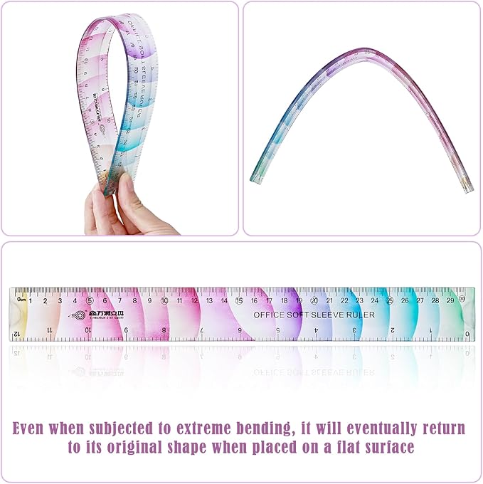 BAYTORY 6Pcs Flexible Plastic Ruler 30 cm /12 Inch, Plastic Ruler for School, Transparent Assorted Color Rulers with Inches and Centimeters, Soft Bendable Rulers for School & Office (30 cm / 12 Inch)