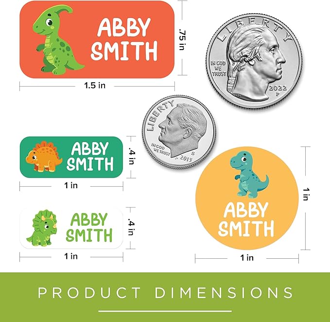 Personalized Daycare Name Labels for Kids, (130 Pack) Waterproof Custom Name Stickers for Clothing Tags, Lunch Boxes and School Supplies, Made in USA by MSC -Dinosaur 2