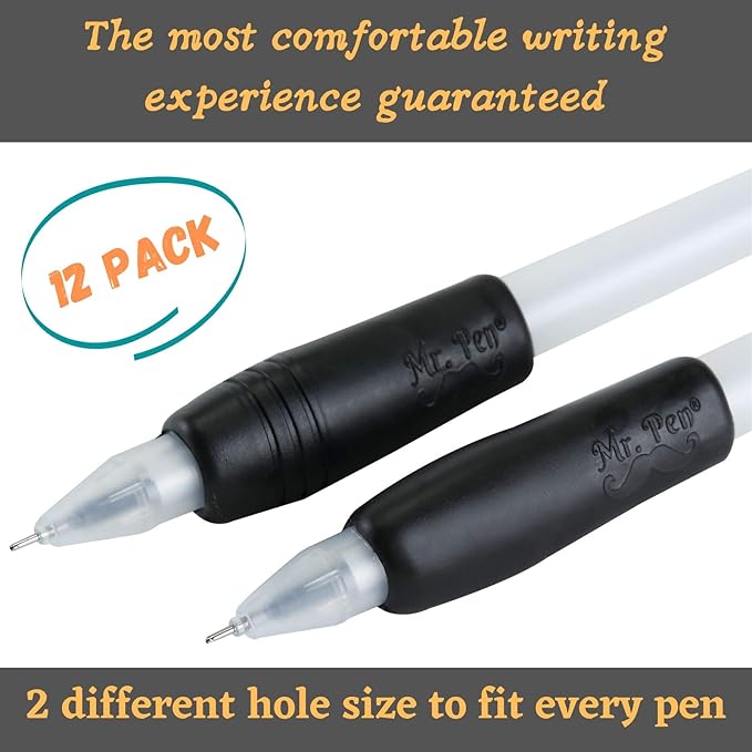 Mr. Pen- Pencil and Pen Grips, 12 Pack, Black, Pencil Grips for Adults, Rubber Pencil Grips, Pen Grips for Adults with Arthritis, Ergonomic Pencil Grip, Pen Gripper