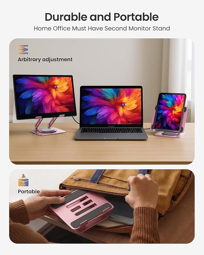 LOXP Metal Tablet Stand, 360 Rotating iPad Stand with Heavy-Duty Base, Tablet Holder Compatible with 4.0-16.9" Device, 2025 iPad Pro Air Mini, Kindle, Surface Tablet, Portable Monitors - Pink