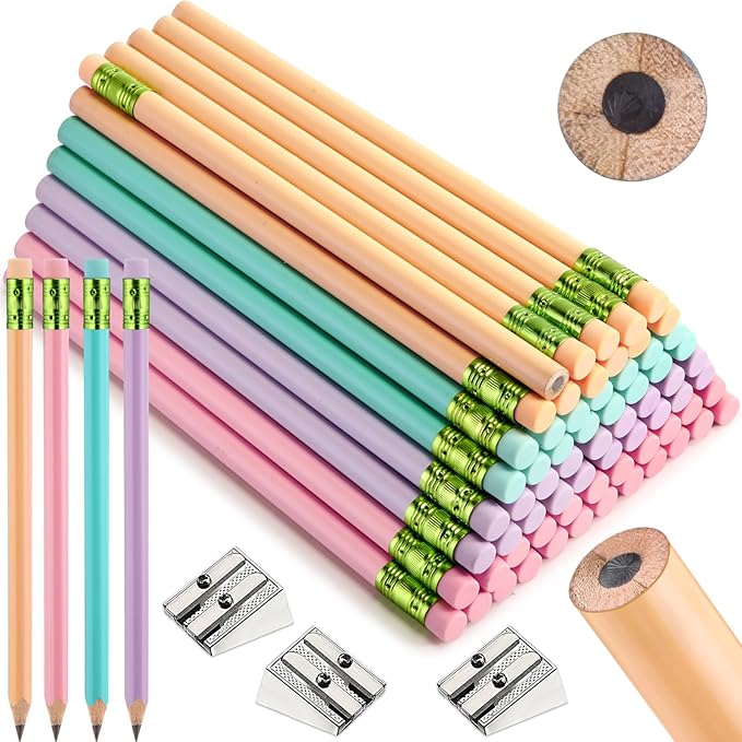 Fainne 102 Pieces Jumbo Pencils Set for Kids Toddlers 96 Thick Fat Large Pencils with Erasers 6 Sharpeners Bulk for Preschool Kindergarten Elementary School Classroom(Macaron Colors,Round)