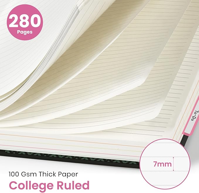Large Lined Spiral Journal for Women Cute Hardcover 5 Subject Notebook for Work 8.5" x 11" with Removable Dividers & Tabs, College Ruled, 280 Pages Aesthetic Journal for Work, School & Note Taking, Forest Lace