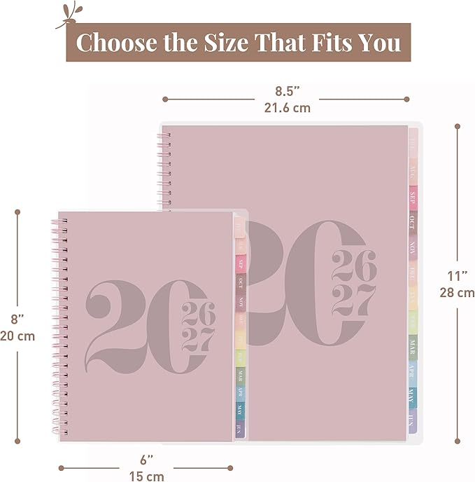 Rileys Academic Planner 2026-2027, Daily, Weekly & Monthly Planner, July 2026 - June 2027, Student Notes Pages, Twin-Wire Binding, Weekly Agenda for School & Work (8.5 x 11-Inches, Typographic, Pink)