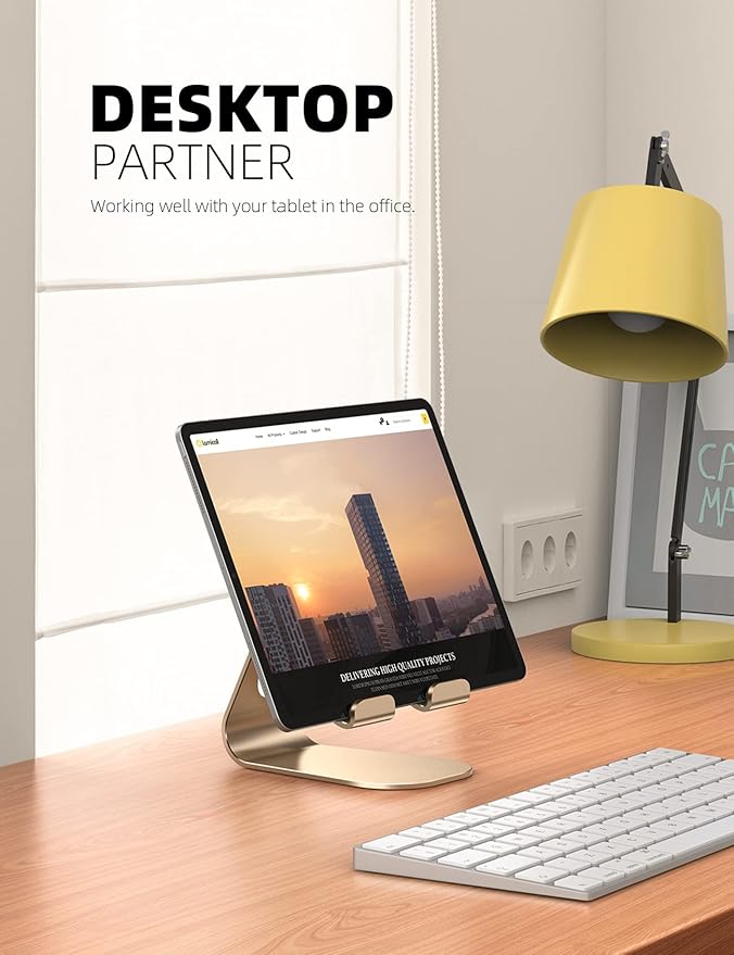 Lamicall Tablet Stand, Adjustable Tablet Holder - Desktop Stand Dock Holder Gifts Compatible with 4-13" Tablets Such as iPad Pro 11, 9.7, 10.5, 12.9 Air Mini, Kindle, Tab, iPhone Air 17 Pro Max, Gold