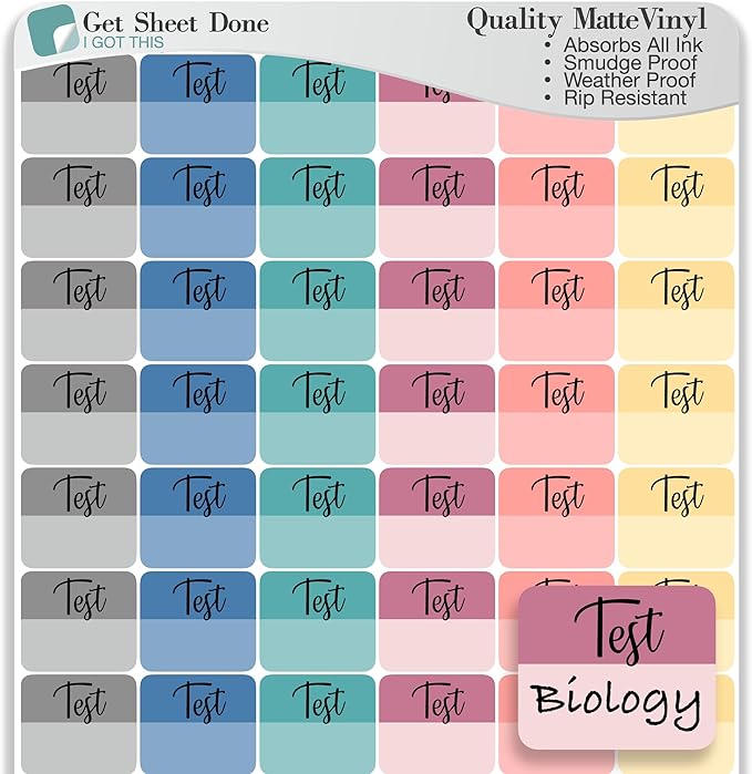 Student Planner Vinyl Decal Stickers - 48 Educational School College Academic Teacher Stickers (1/2") for Essential Productivity Life Planner (Test, 1 Sheet)